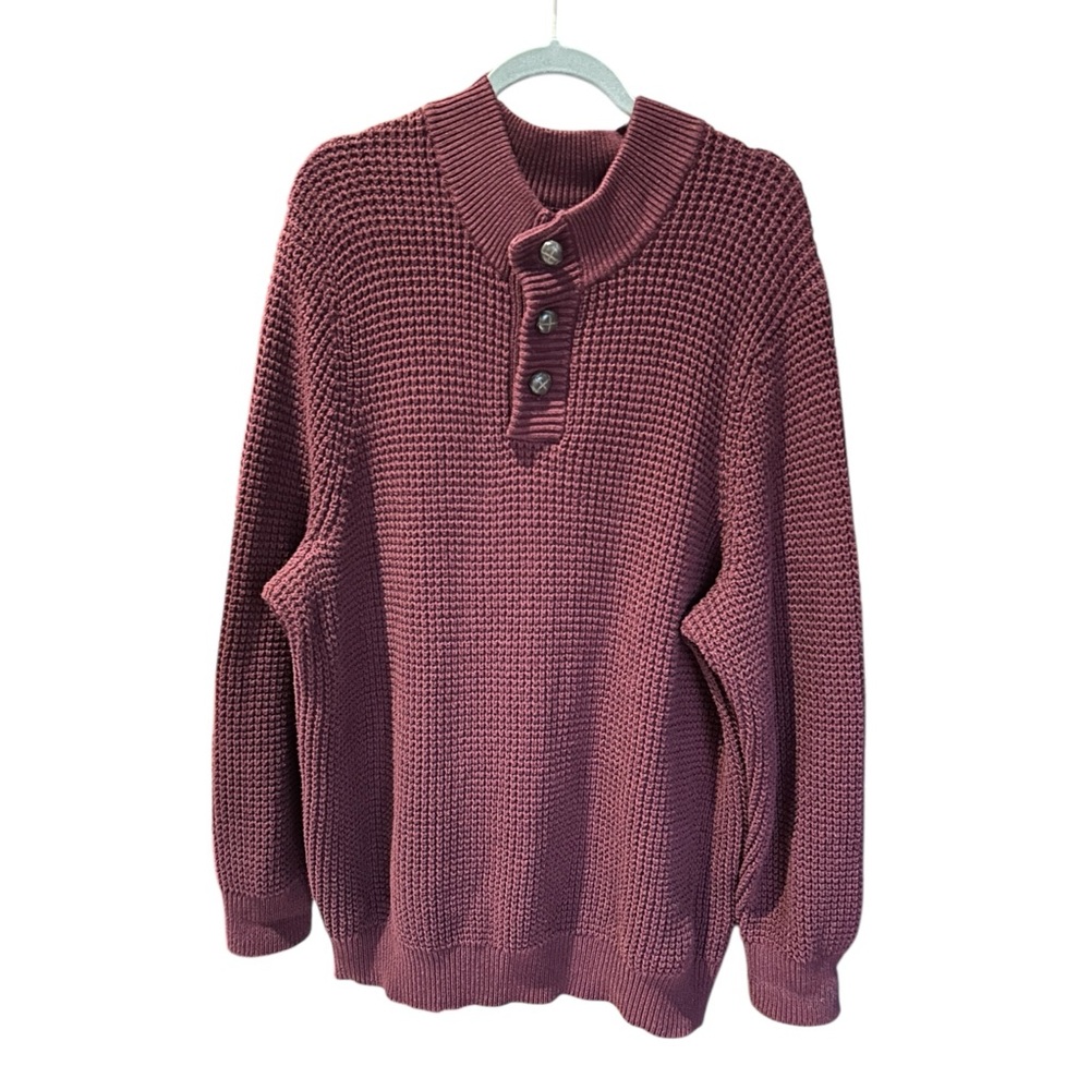 OAK‎ HILL Men's Cotton Waffle Sweater Burgundy 3XL